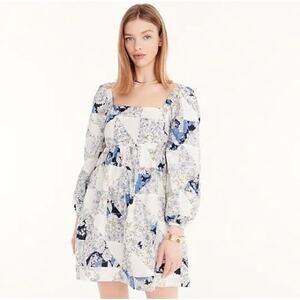 J Crew Squareneck Cotton Voile Dress in Patchwork Floral